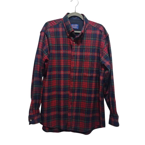 Pendleton Other - Pendleton Fireside Shirt Men’s L Red Plaid 100% Virgin Wool Vintage Button Front